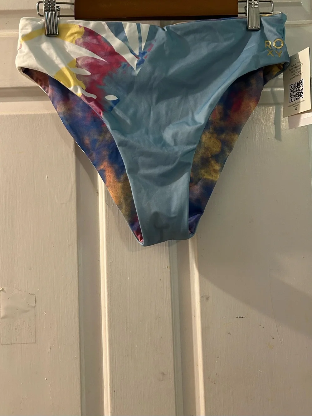 Roxy Light Blue Tie-Dye Bikini Bottoms with Multicolor Accents